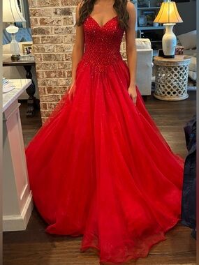 Sherri Hill Sparkling Red Beaded Ball Gown